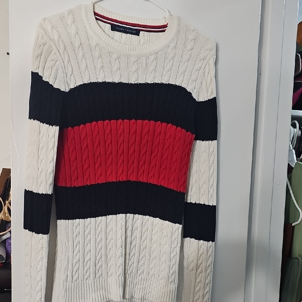 Tommy Hilfiger Cream, Black, and Red Sweater